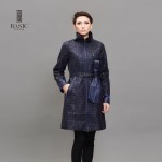BASIC EDITIONS Elegant Women Long Coat Spring Autumn Adjustable Waist Slim Thin Cotton Coat Dark Blue Pattern Parkas Z14023