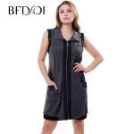 BFDADI 2016 Autumn Winter Women Casual Sleeveless Dresses Turndown collar Splice Zipper Cardigan Short Dress Plus size 5xl 3328