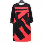 BFDADI 2016 Spring Women Dress Straight 3/4 Sleeve  Casual Dress Geometric patterns elegant Dresses Plus Size 5XL 3687-8