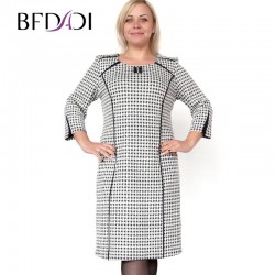 BFDADI Plus size XL-6XL Fashion Weave Pattern O-neck Straight Dress Autumn Winter Simple Style Design Dresses 7-3509