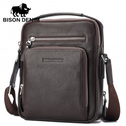 BISON DENIM Genuine Leather Men Bags Hot Sale ipad Handbags Male Messenger Bag Man Crossbody Shoulder Bag Men's Travel Bags 