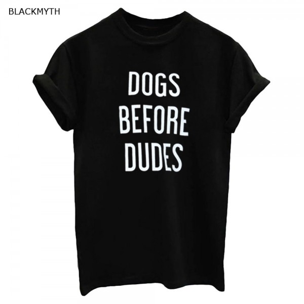 BLACKMYTH New Arrival Women Tshirt DOGS BEFORE Print Cotton Black T Shirt White Tee O-Neck Short Sleeve Tops Loose Casual Shirt