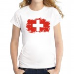 BLWHSA Switzerland Flag T shirts for Women European Cup Fans Cheer Top Shirt Cotton Summer Autumn Female T-shirt White