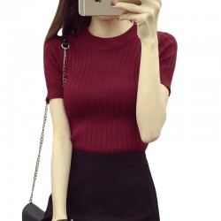 BOBOKATEER knitted t shirt women t-shirts 2017 summer tee shirt femme sexy tshirt women tops red kawaii t-shirt poleras de mujer