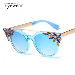 BOUTIQUE Fashion Crystal Decoration Women Cat Eye Sunglasses Women Twin Beam Brand Design Butterfly H1604