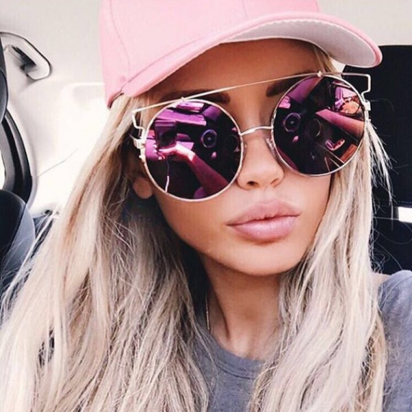 BOUTIQUE Round Women Flat Top  Cat Eye Sunglasses Women Brand Designer Double-Bridge Frame Glasses H1646