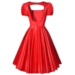 BP 2016 Black red Audrey Hepburn Dress Women Satin Puff Sleeve Summer Casual Vestido Vintage 50s Swing Pinup Rockabilly Dresses