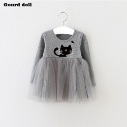 Baby Girls Dress character cat Infant Party Dress For Toddler Girl 4-24M Brithday Baptism Clothes Double Formal Dresses
