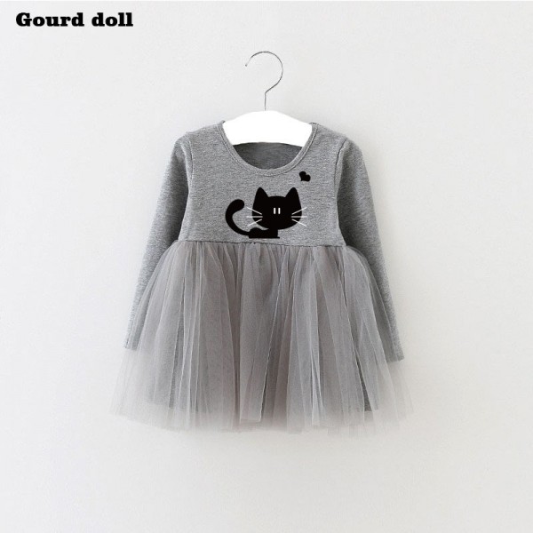 Baby Girls Dress character cat Infant Party Dress For Toddler Girl 4-24M Brithday Baptism Clothes Double Formal Dresses