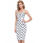 Backless Retro Vintage Cotton Polka Dots Picnic Dress 2016 Spaghetti Strap women office midi dresses Audrey Hepburn vestidos