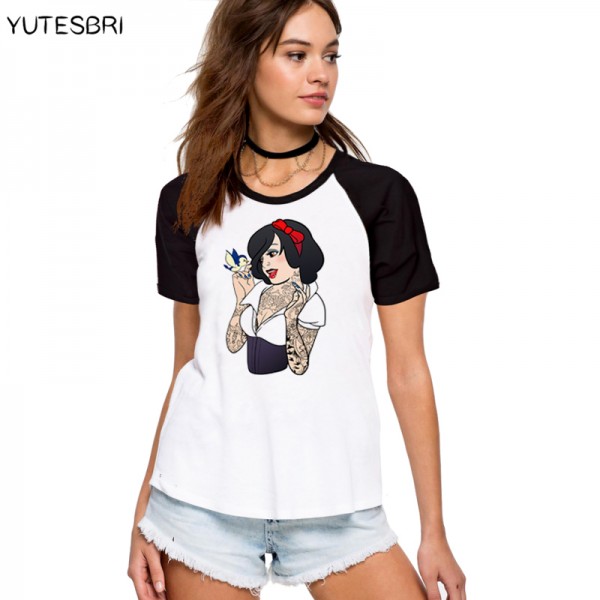 Bad girls Alice / Snow White / The Little Mermaid princess t shirt Cotton Casual Shirt Top Tee Big Size summer t-shirt women