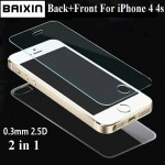 Baixin 2pcs/lot Front + Back 0.3mm 2.5D HD Ultra Thin Tempered Glass for iPhone4 4S Screen Protector for iPhone 4 4G 4S Film