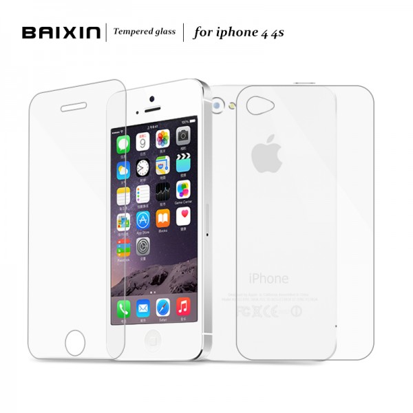 Baixin 2pcs/lot Front + Back 0.3mm 2.5D HD Ultra Thin Tempered Glass for iPhone4 4S Screen Protector for iPhone 4 4G 4S Film