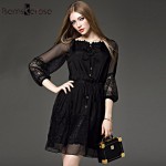 Bamskarosa New Sexy Lace Dress 2017 Spring Summer Dress Women Floral Tunic Vestidos Evening Party Dresses Plus Size Black XXL