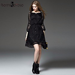 Bamskarosa New Sexy Lace Dress 2017 Spring Summer Dress Women Floral Tunic Vestidos Evening Party Dresses Plus Size Black XXL