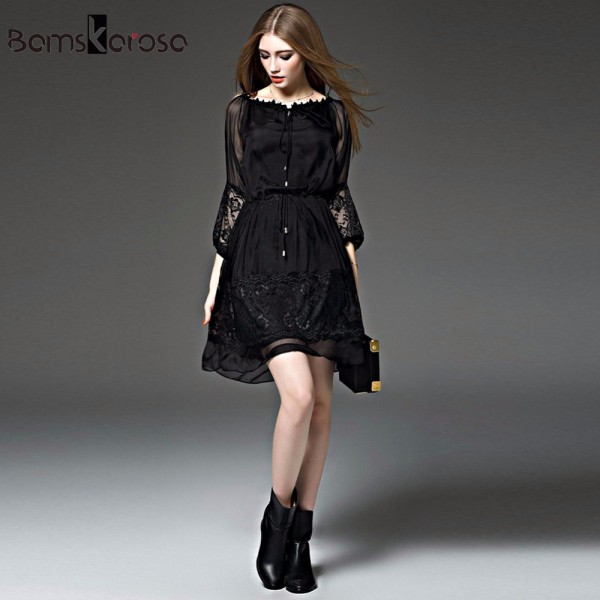 Bamskarosa New Sexy Lace Dress 2017 Spring Summer Dress Women Floral Tunic Vestidos Evening Party Dresses Plus Size Black XXL