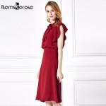 Bamskarosa Summer Dress 2017 New Fashion European Style Red Blue Slim Bow Ruffles Vestidos Sexy Office Dress Robe Femme
