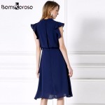 Bamskarosa Summer Dress 2017 New Fashion European Style Red Blue Slim Bow Ruffles Vestidos Sexy Office Dress Robe Femme