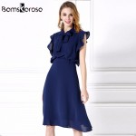 Bamskarosa Summer Dress 2017 New Fashion European Style Red Blue Slim Bow Ruffles Vestidos Sexy Office Dress Robe Femme