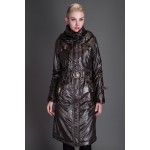 Basic Editions Autumn Coats and Jackets Metallic Silk Fabric Stylish Long Cotton Coat with Belt and Hooded - JQM08233