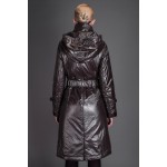 Basic Editions Autumn Coats and Jackets Metallic Silk Fabric Stylish Long Cotton Coat with Belt and Hooded - JQM08233