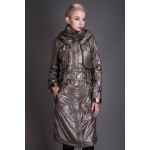 Basic Editions Autumn Coats and Jackets Metallic Silk Fabric Stylish Long Cotton Coat with Belt and Hooded - JQM08233
