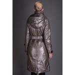 Basic Editions Autumn Coats and Jackets Metallic Silk Fabric Stylish Long Cotton Coat with Belt and Hooded - JQM08233