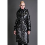 Basic Editions Autumn Coats and Jackets Metallic Silk Fabric Stylish Long Cotton Coat with Belt and Hooded - JQM08233