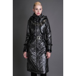 Basic Editions Autumn Coats and Jackets Metallic Silk Fabric Stylish Long Cotton Coat with Belt and Hooded - JQM08233