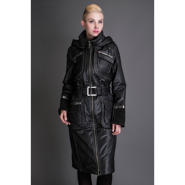 Basic Editions Autumn Fall Coat Metallic Silk Fabric Cotton Coat with Hood Zipper Side Pocket  - JQM08255