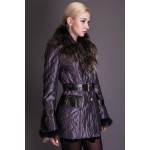 Basic Editions Autumn Fall Metallic Silk Fabric Cotton Coat Jacket with Raccoon Fur Collar and Belt - S050