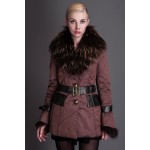 Basic Editions Autumn Fall Metallic Silk Fabric Cotton Coat Jacket with Raccoon Fur Collar and Belt - S050