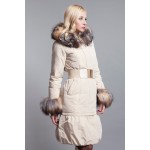 Basic Editions Winter Women Slim Fit Belt Silver Fox Fur Sleeves Down Jacket Coat - DY10128