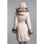 Basic Editions Winter Women Slim Fit Belt Silver Fox Fur Sleeves Down Jacket Coat - DY10128