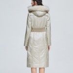 Basic Editions Women Winter Fox Fur Slim Fit Belt with Hood Long Cotton Coat Jacket - Y2320