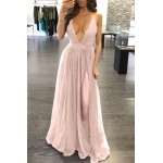 Batoneur Spaghetti Halter Split Backless Women Chiffon Maxi Lace Dresses Robe Loose Pleated Prom Party Summer Dress
