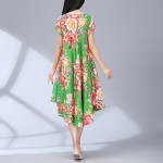 Beach Dress O Neck Short Sleeve Floral Print Chiffon Pleated Dress Big Hem Casual Vintage Dress Plus Size Women Clothing