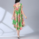 Beach Dress O Neck Short Sleeve Floral Print Chiffon Pleated Dress Big Hem Casual Vintage Dress Plus Size Women Clothing
