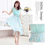 Beautiful !2017  New Summer Bohemia Floral Print Chiffon Dress Casual Pleated O-neck Patchwork Women Dresses Desgins Fashion