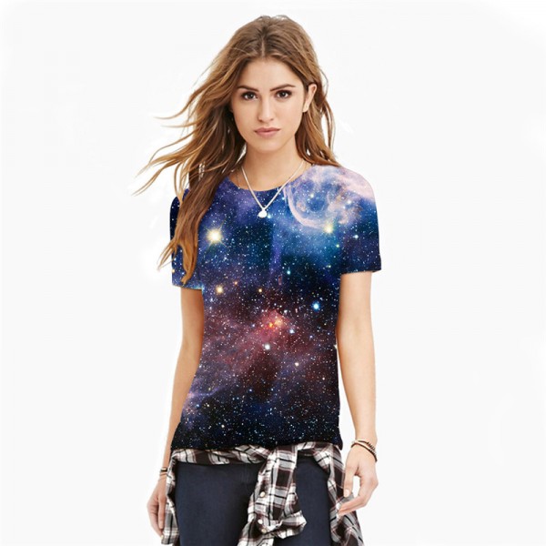 Beautiful Space T-shirts Fashion Womens t shirt Colorful 3D HD Print Summer Round Neck Short Sleeve Casual Tops Tees