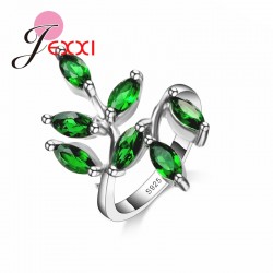 Beautifull Green Leavies With AAA+ Austrain Rhinestone Women/Girls 925 Sterling Silver Rings For Wedding Party Accesories