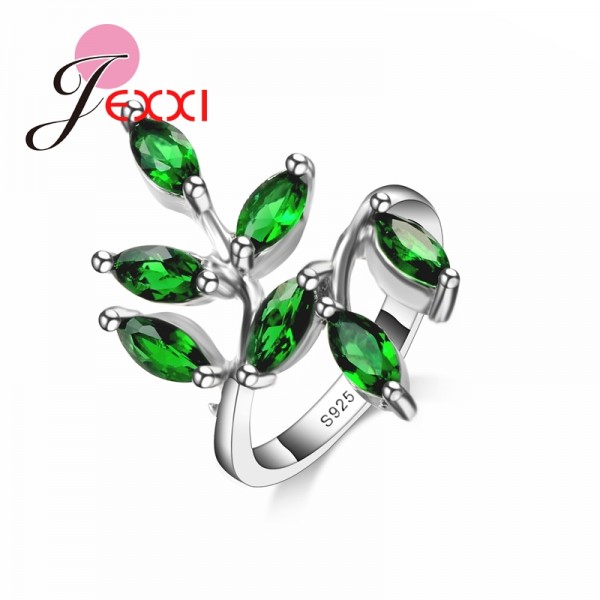 Beautifull Green Leavies With AAA+ Austrain Rhinestone Women/Girls 925 Sterling Silver Rings For Wedding Party Accesories