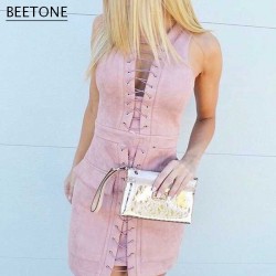 Beetone 2017 New Fashion Sexy Women Club Wear Dress Pink Mini Vestidos Bodycon Suede Elegant Christmas Party Dresses Plus Size