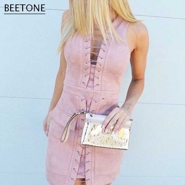 Beetone 2017 New Fashion Sexy Women Club Wear Dress Pink Mini Vestidos Bodycon Suede Elegant Christmas Party Dresses Plus Size