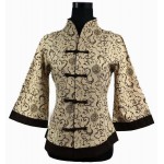 Beige Fashion Chinese Women's Cotton Linen Jacket Button Coat Traditional Vintage Flower Clothing Oversize S To 5XL T064