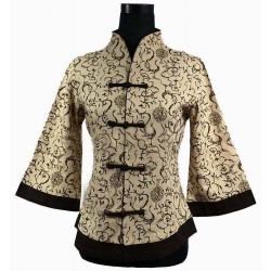 Beige Fashion Chinese Women's Cotton Linen Jacket Button Coat Traditional Vintage Flower Clothing Oversize S To 5XL T064