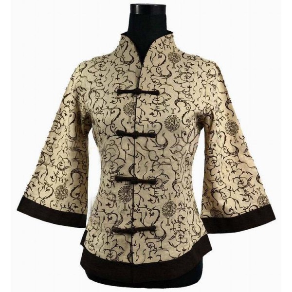 Beige Fashion Chinese Women's Cotton Linen Jacket Button Coat Traditional Vintage Flower Clothing Oversize S To 5XL T064
