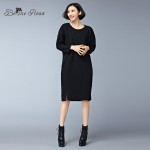 BelineRosa 2016 Women's Dress Winter Casual Brand Texture Rhombus Side Split Cotton Dress Women DS0164