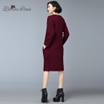 BelineRosa 2016 Women's Dress Winter Casual Brand Texture Rhombus Side Split Cotton Dress Women DS0164