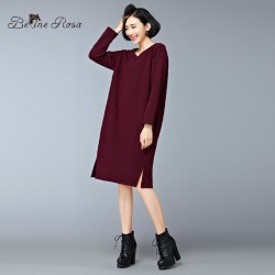 BelineRosa 2016 Women's Dress Winter Casual Brand Texture Rhombus Side Split Cotton Dress Women DS0164